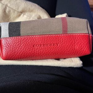 Burberry Beige and Red Checkered Pouch. NWT